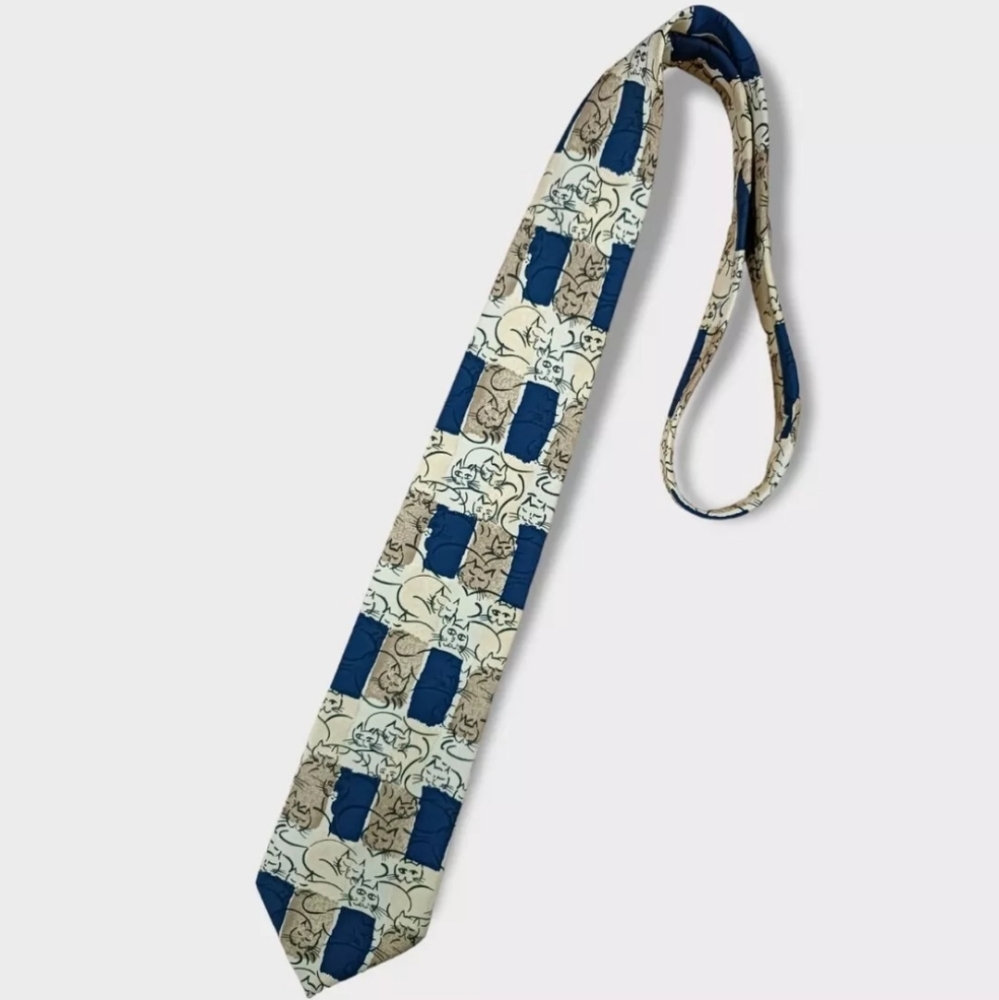 CERRUTI 1881 Blue/Beige Geometric Art Cats Silk LUXURY Tie FRANCE